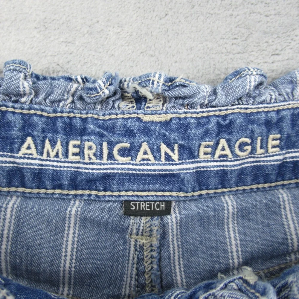 American Eagle Highest Rise Mom Short Womens 2 Blue White Striped Paperbag Waist